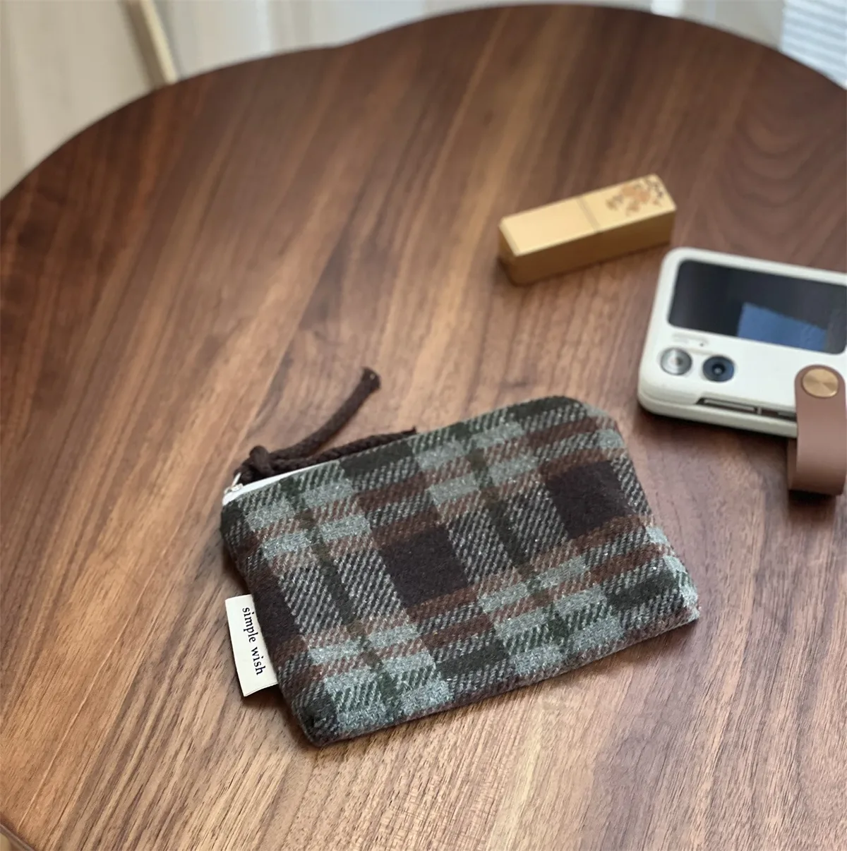 mini sac à cosmétiques rétro à carreaux et rayures, organisateur de maquillage, pochette à cosmétiques élégante, sac de rangement polyvalent d'hiver pour femmes