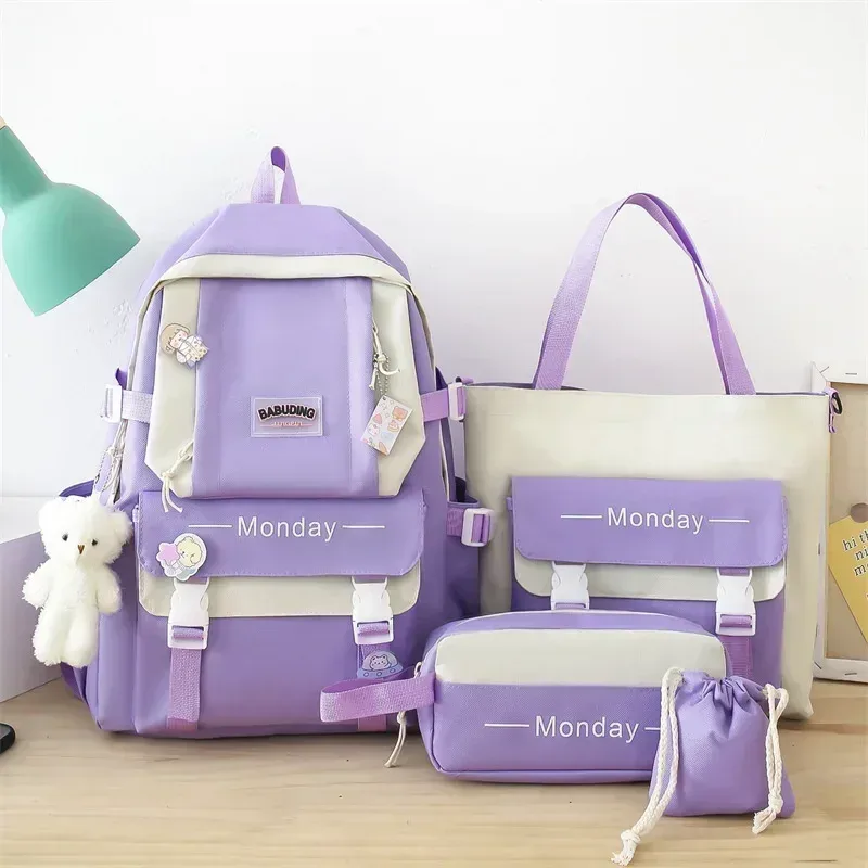4 pièces nouvelle mode enfants école sac à dos mignon femmes sac à dos bookbag pochette d'ordinateur pour adolescents filles étudiants sac à dos mochila