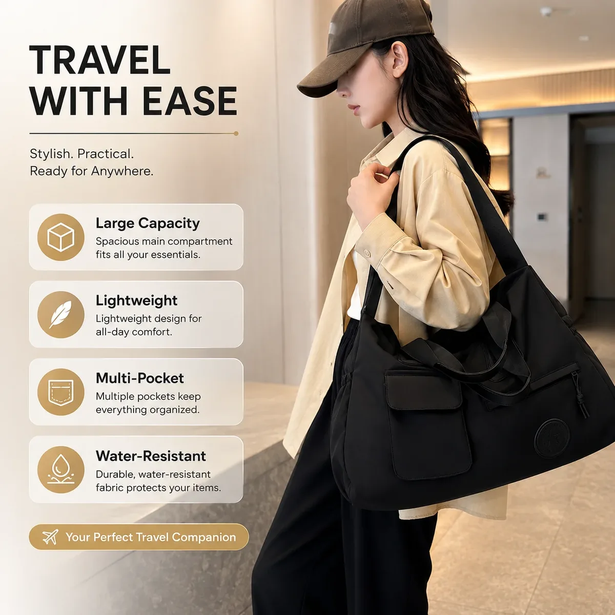 sac de voyage pour femmes, sac fourre-tout de grande capacité, léger et portable, sac de week-end, sac à bandoulière, sac de rangement pour salle de sport et fitness