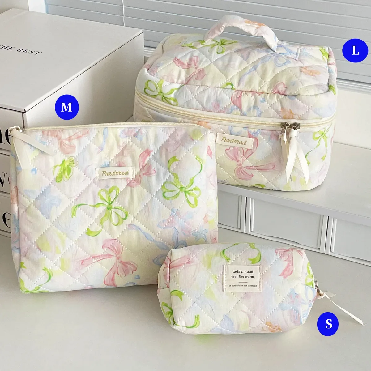 ensemble de trousses de toilette matelassées à fleurs style yt ins, en coton, pour organiser les cosmétiques, sacs de voyage pour articles de toilette, comme cadeau pour filles