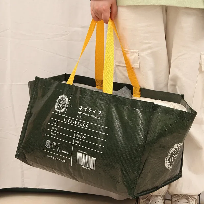 grand sac de courses étanche réutilisable, fourre-tout tissé, sac à bandoulière pliable pour épicerie, rangement de vêtements de plage, sac à main portable
