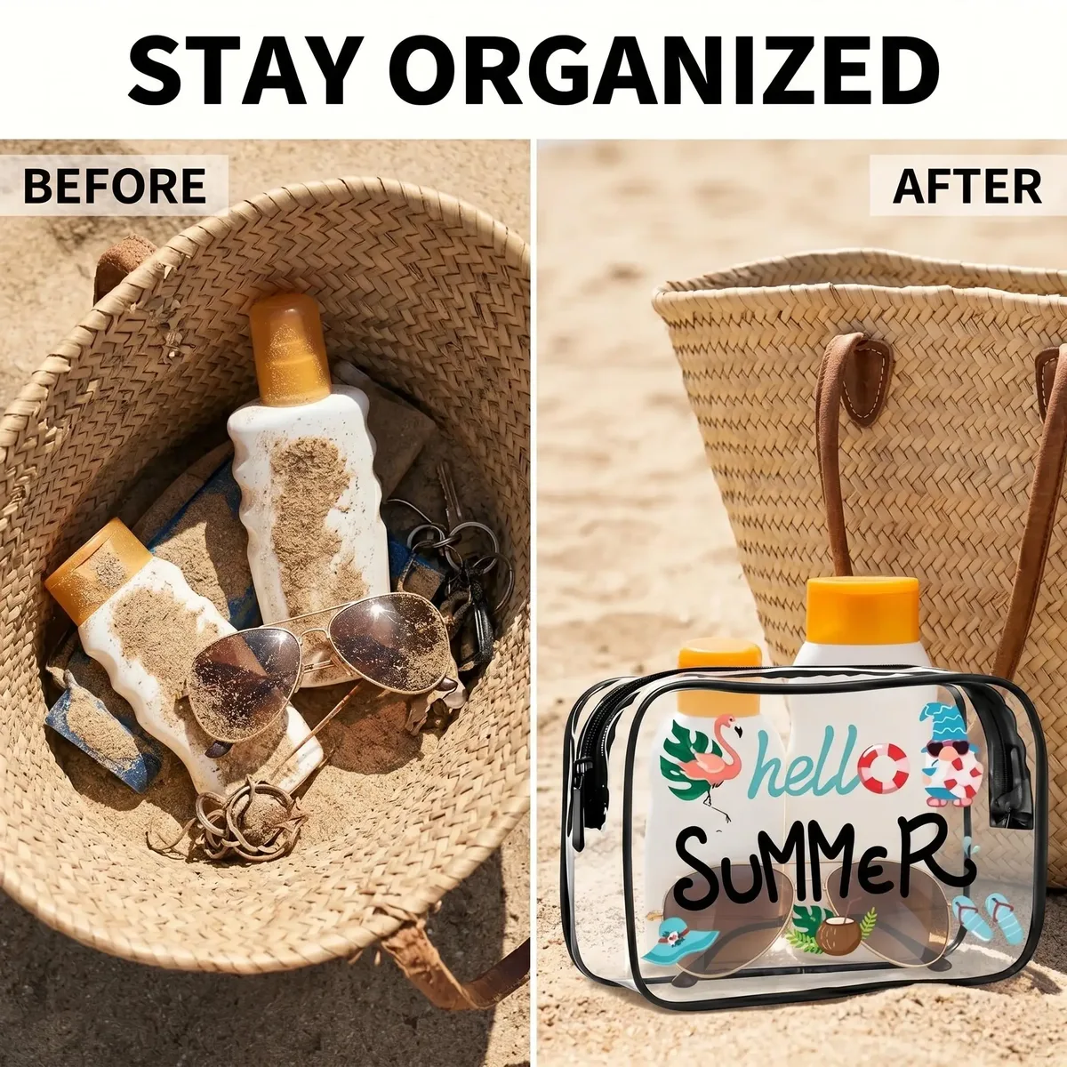 1 pièce sac de plage transparent, trousse de maquillage pour vacances d'été, organiseur de toilette de voyage étanche, trousse de survie de plage en pvc transparent, sac de rangement