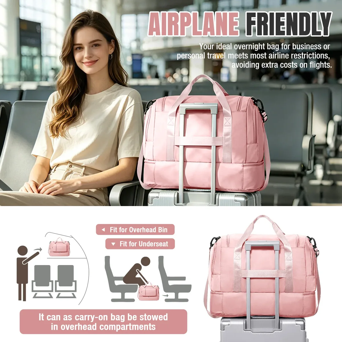 sac de voyage pour femmes - sac de voyage étanche de grande capacité à plusieurs poches, sac de sport, sac de voyage pour le week-end, sac de rangement pour vêtements
