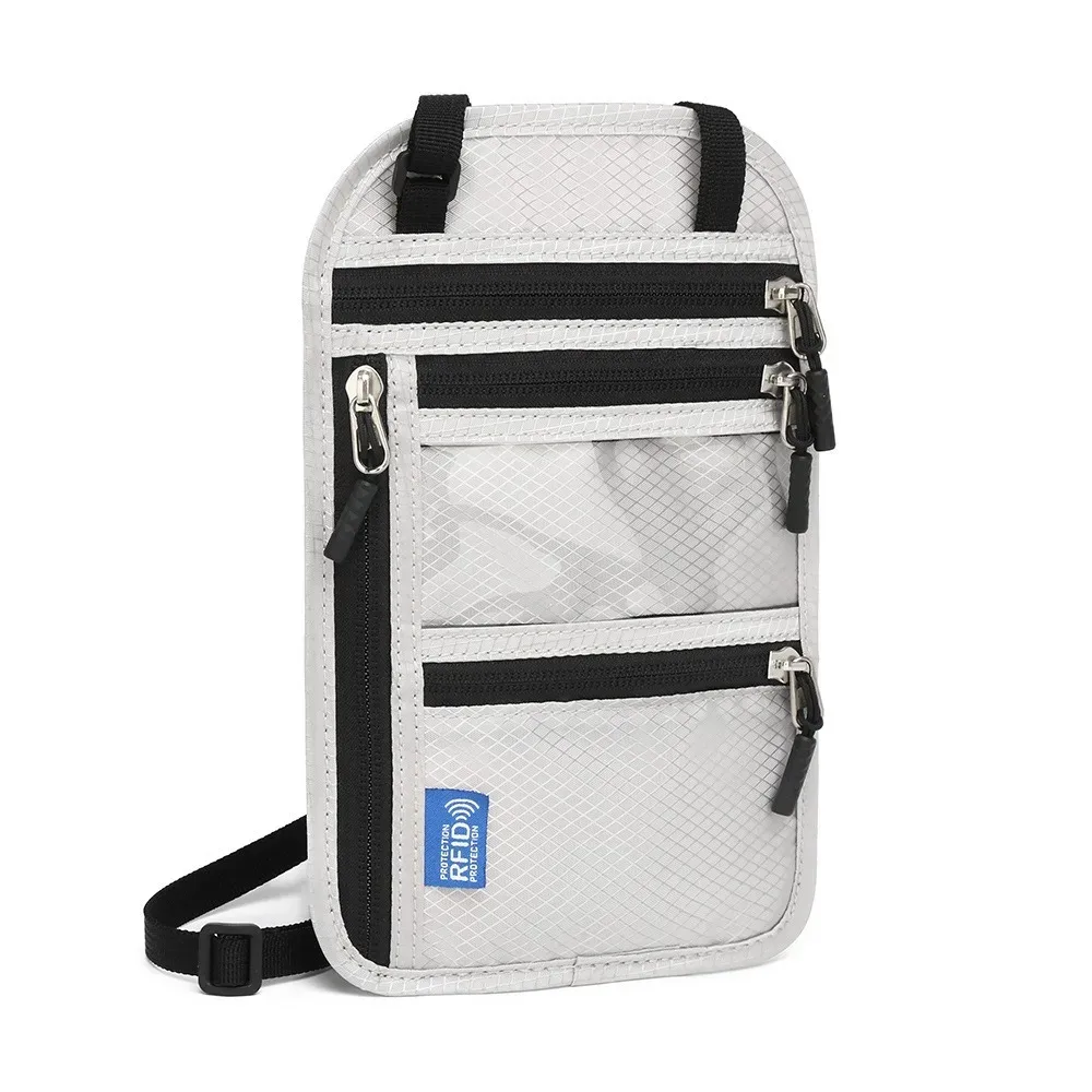 sac de voyage anti-rfid multi-poches, sac de passeport anti-vol avec sangle de cou réglable, portefeuille de cou imperméable