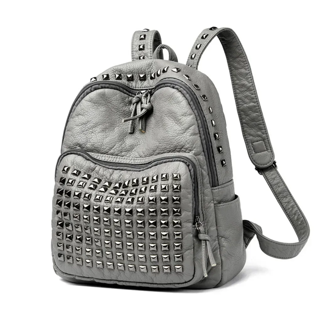 sacs à dos à rivets en cuir souple, design de luxe super cool, grande capacité, en pu, résistants à l'usure, punk, unisexe
