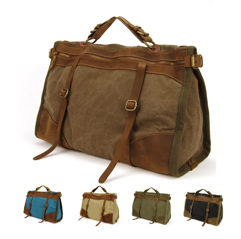 sac de voyage vintage rétro militaire en toile et cuir pour hommes, sac de sport, sac de week-end, sac de nuit, sac à main tendance