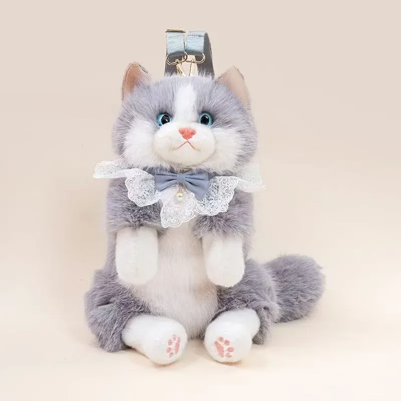 sac à dos chat ragdoll en fausse fourrure mignon pour filles, sac à bandoulière réaliste en peluche chaton avec nœud en dentelle, jouet en peluche doux, cadeau