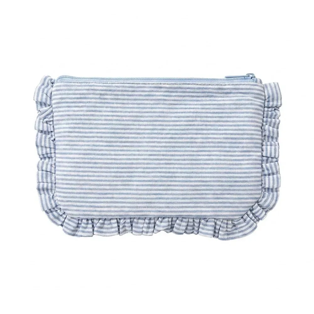 sac de maquillage à rayures à volants durable, grande capacité, pochette cosmétique portable, trousse de toilette, cadeau