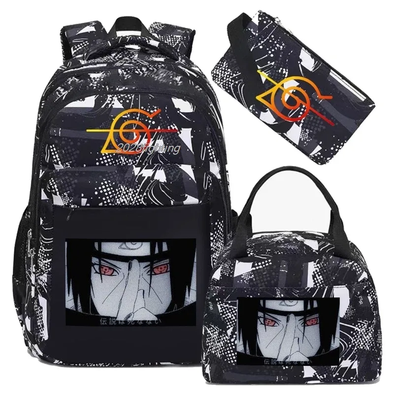 sac à dos uzumaki naruto uchiha sasuke pour hommes, sac à dos de voyage décontracté pour ordinateur portable, 3 pièces, sac à dos oxford, sac d'école pour hommes, mochila
