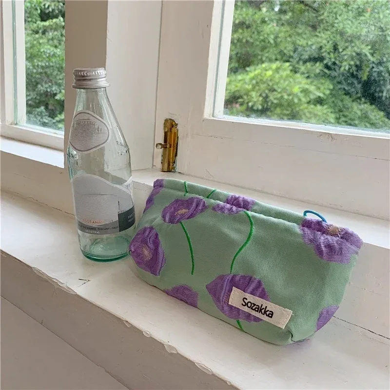 trousse de maquillage à motif floral pour femme, trousse de toilette cosmétique, trousse à fermeture éclair, trousse de voyage pour poudres lavantes, trousse de rangement de maquillage, nouveau