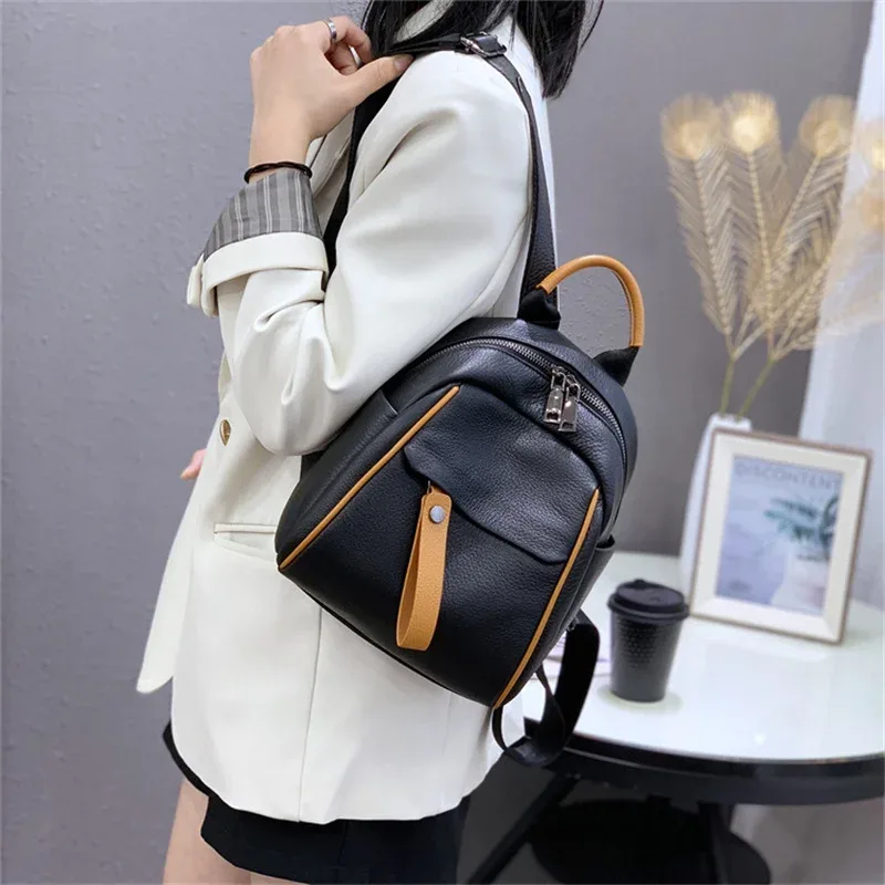 sac à dos décontracté en cuir véritable pour femme, petit sac à dos en cuir de vache véritable, sac de voyage antivol pour femme, mode