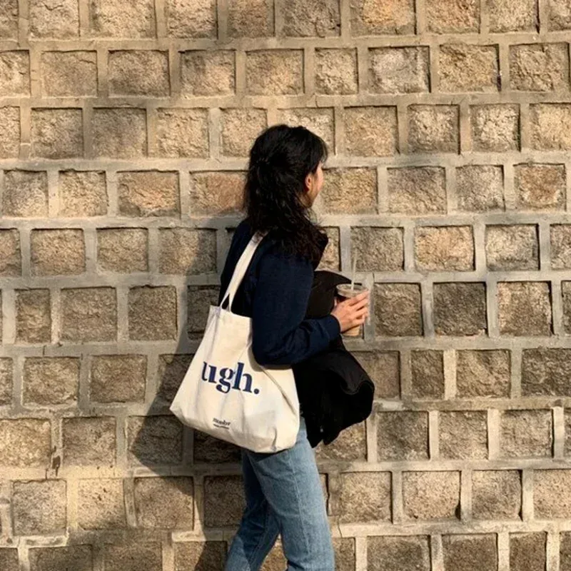 sac pour femmes pas cher décontracté grande capacité sacs à bandoulière shopper toile lettre mode harajuku fermeture éclair impression ulzzang sacs à main