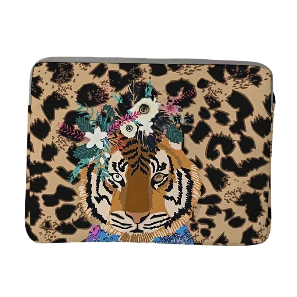 ensemble unique, deux styles, sacoche pour ordinateur portable et porte-documents à motif de tigre, adapté aux ordinateurs portables de 14 pouces.