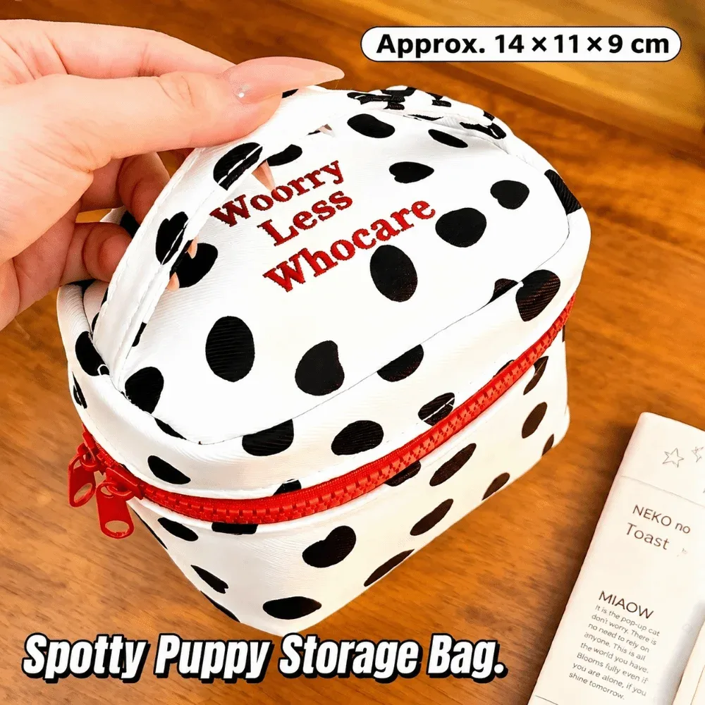 Sac de maquillage Kawaii à pois, design à fermeture éclair, organisateur à fermeture éclair, boîte de rangement carrée pour femmes et filles