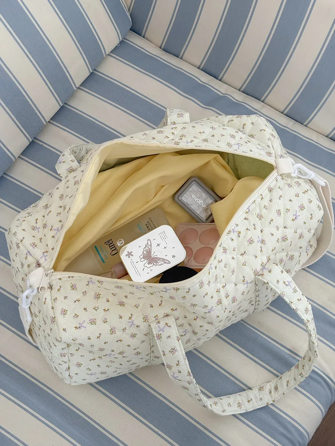sac de voyage léger de grande capacité, sac boston à bandoulière, petit sac de voyage matelassé à motifs floraux, style tendance