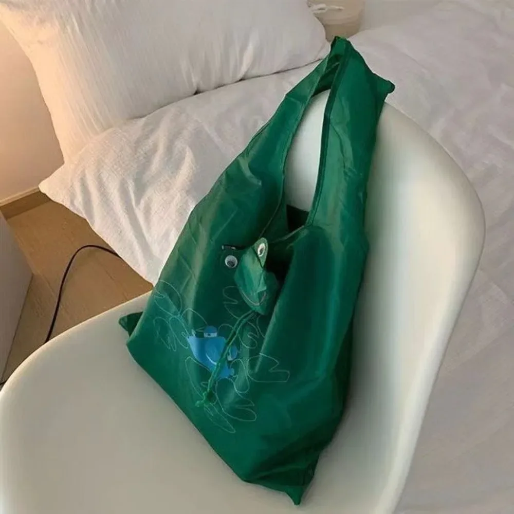sac de courses pliable réutilisable grenouille, sac écologique pliable chat de dessin animé, pochette à bandoulière de grande capacité, sac de rangement de shopping en plein air