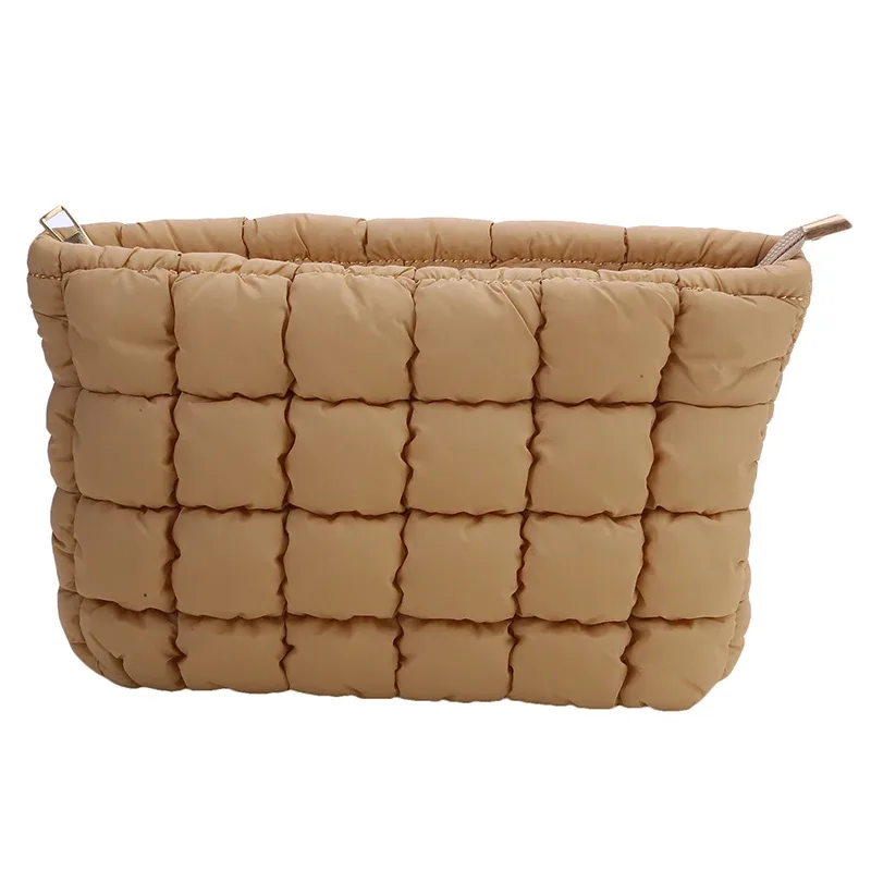 pochette de maquillage rembourrée et matelassée pour femmes, sac de rangement de maquillage bouffant, grand sac de rangement de cosmétiques, pochette à main, étui de beauté