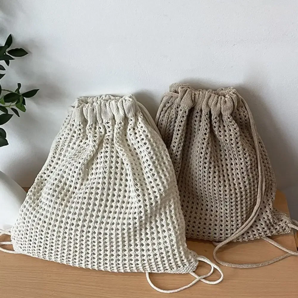 sac à bandoulière en tricot couleur unie grande capacité, sac à dos bohème ajouré au crochet, style décontracté polyvalent