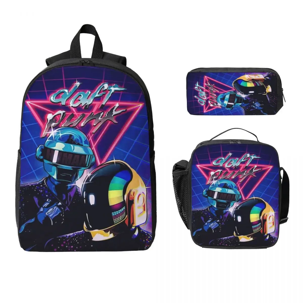 daft punk – ensemble de sacs à dos de musique électronique pour enfants, boîtes à crayons, ensembles de sacs à livres avec boîte à déjeuner, sac de jour pour écoliers, 3 pièces