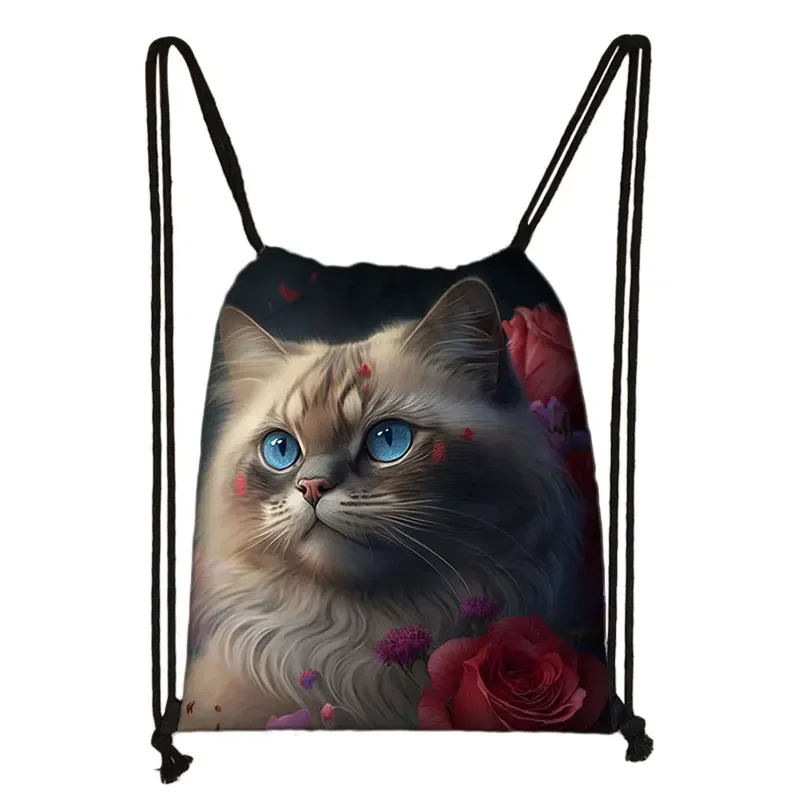sac à dos imprimé chaton mignon pour femmes, sacs à cordon de serrage chat siamois, sac à bandoulière décontracté pour adolescents, sacs à livres de voyage, porte-chaussures