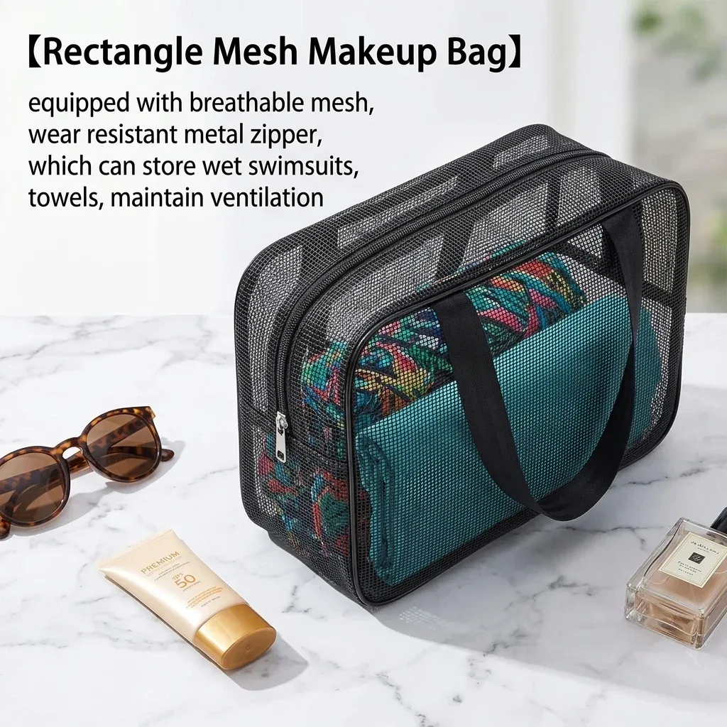 sac de douche multifonctionnel en maille grande capacité, organisateur portable pour accès rapide aux produits de salle de bain
