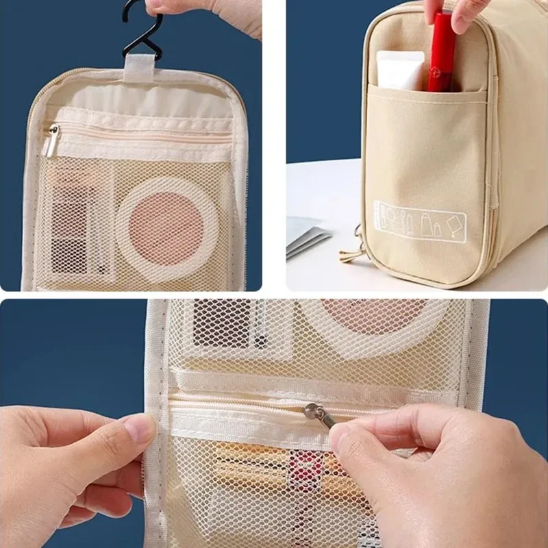 trousse de toilette de voyage suspendue imprimée fleurs multicolores, imperméable avec crochet et multiples compartiments pour cosmétiques et soins de la peau