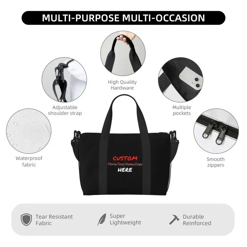personnalisez votre conception texte photo impression sacs de sport personnalisé durable week-end sac de nuit pour femmes hommes voyage sac de bagage