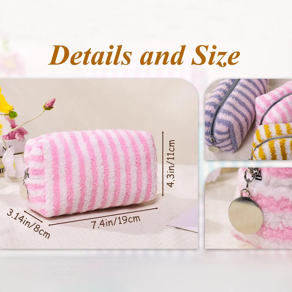 pochette de maquillage personnalisée brodée en seersucker, grande pochette cosmétique rayée matelassée, organiseur de toilette de voyage, cadeau de mariage pour demoiselle d'honneur