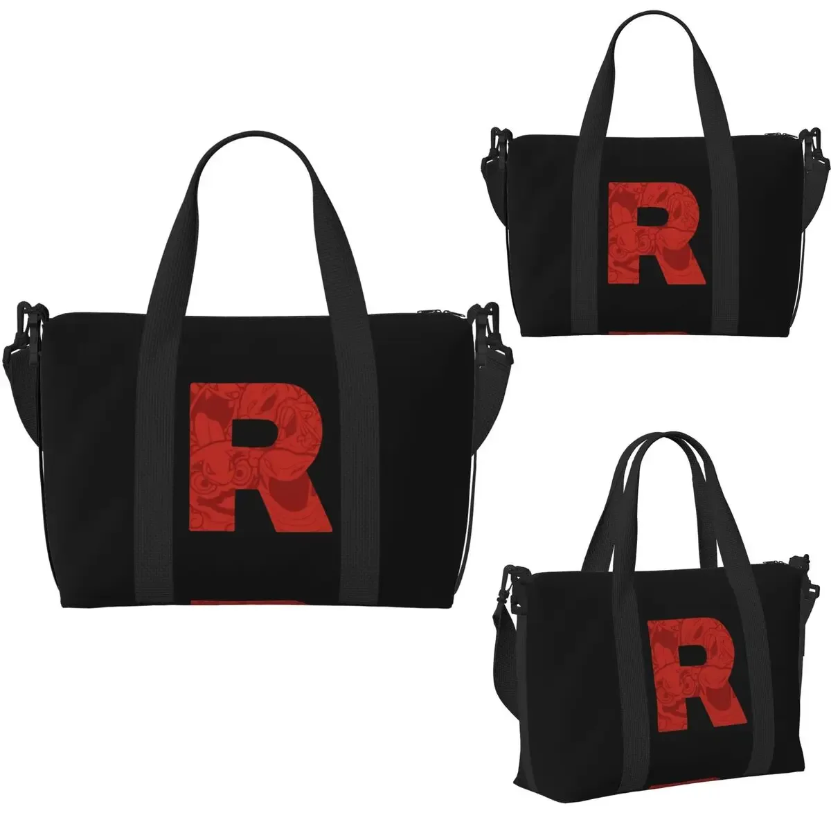 sac de voyage de plage avec logo lettre r team rocket, fourre-tout de grande capacité pour salle de sport, yoga, sac à bandoulière de shopping pour femmes