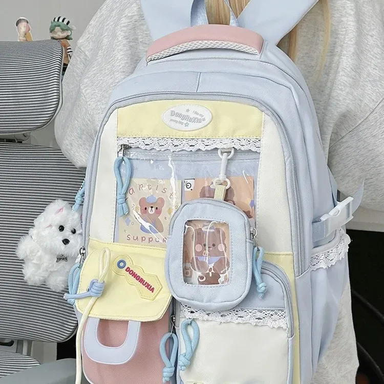 Sac à dos transparent style scolaire mignon, grande capacité, décontracté, à double bandoulière pour les élèves du collège et du lycée