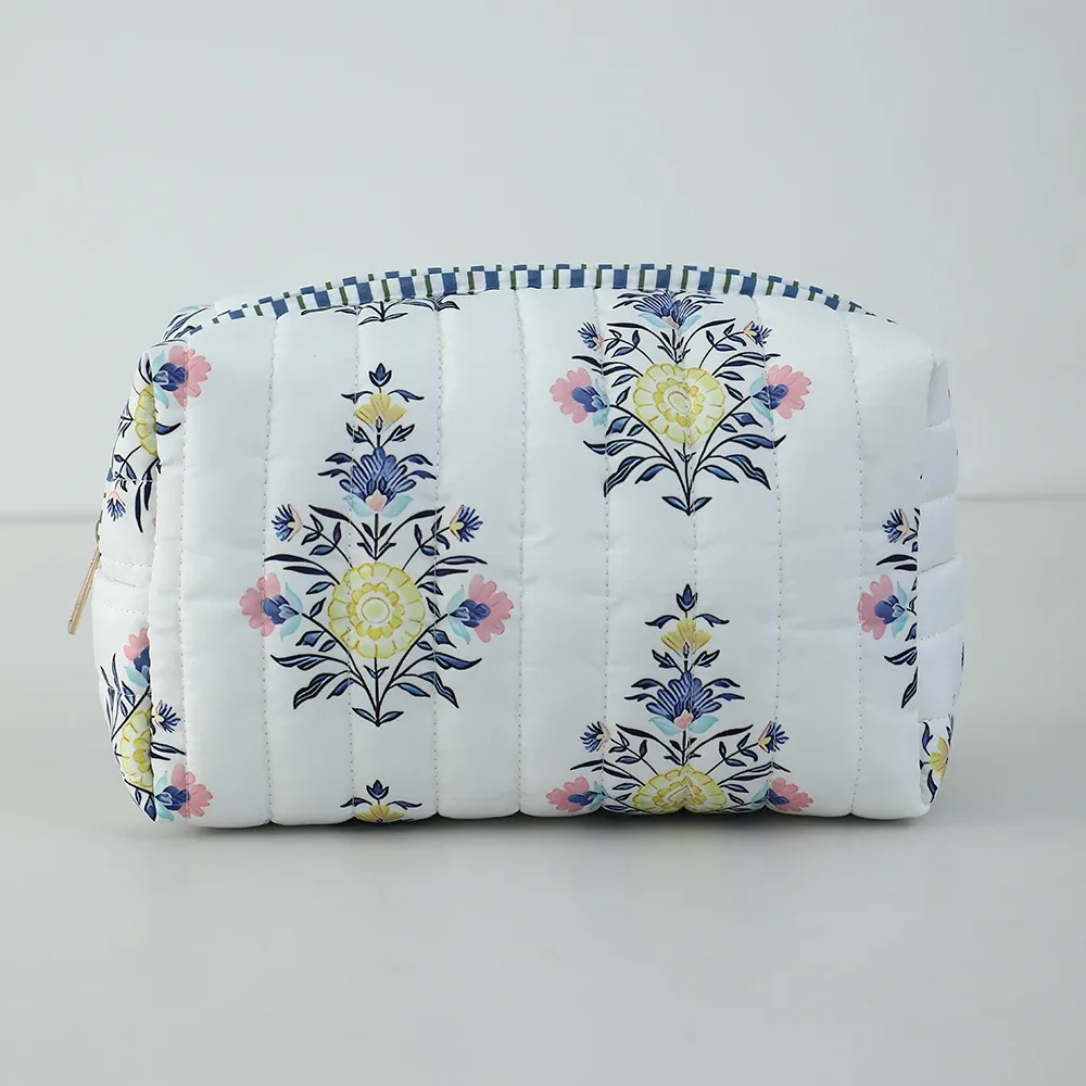 sac à cosmétiques à fleurs, trousse de toilette matelassée pour femmes et filles, sac organisateur de voyage avec doublure rayée, cadeau de demoiselle d'honneur