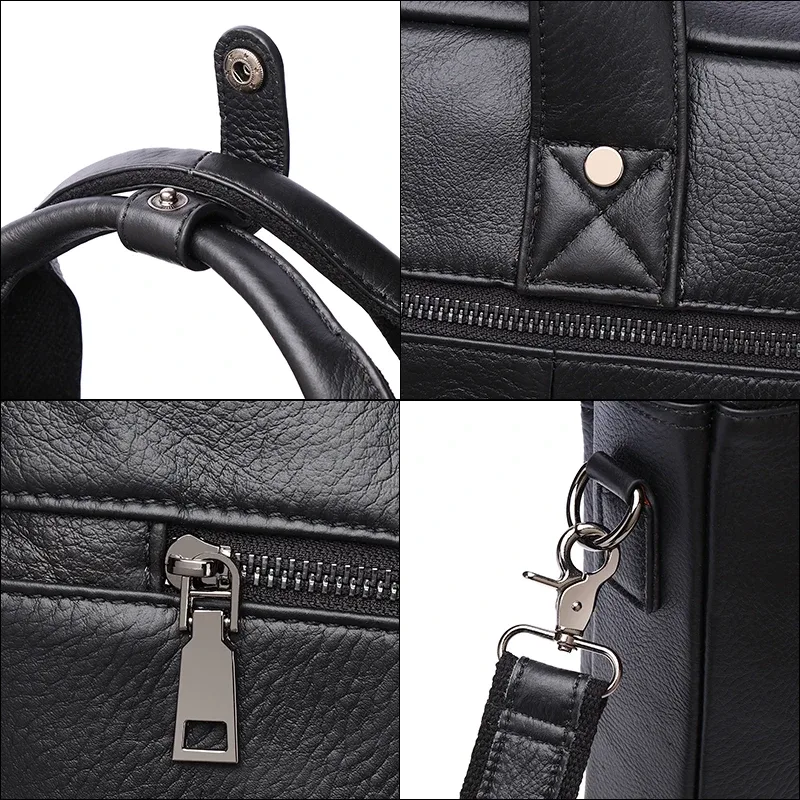 schlatum sac d'ordinateur de bureau en cuir véritable pour hommes, porte-documents d'affaires, sacs à main de luxe noirs, porte-documents pour ordinateur portable, 16"