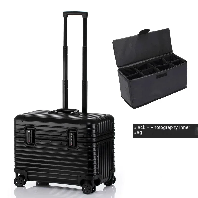 valise en aluminium 100%, étui pour appareil photo de photographie à ouverture supérieure, valise de cabine à main de 18/20 pouces, serrure par mot de passe, boîte à outils pour bagages