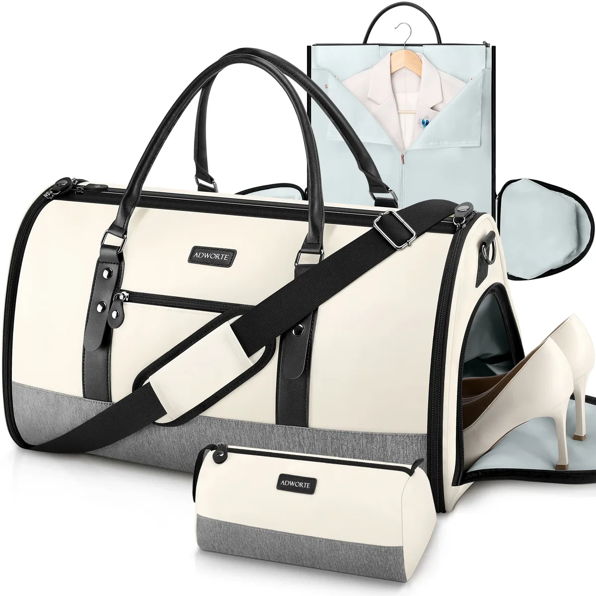 Sac à vêtements de voyage, sacs polochons convertibles pour vêtements combinés avec compartiment à chaussures, trousse de toilette, sac de nuit pour week-end