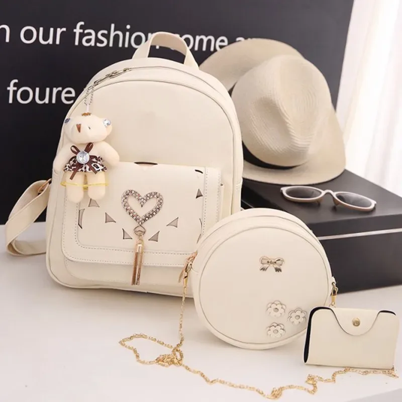 ensemble de sac à dos en cuir pour femme, portefeuille, porte-cartes, mode, nouveau, 3 pièces