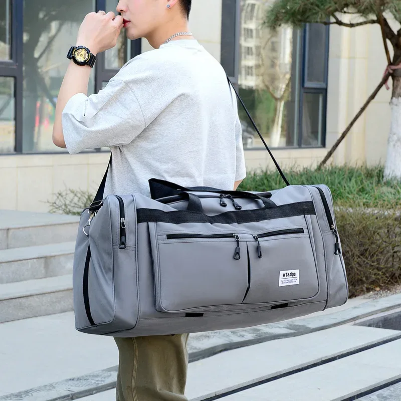 sac de voyage portable grande capacité, sac à main étanche en nylon, sac à bandoulière décontracté pour l'extérieur, logo personnalisé avec nom imprimé