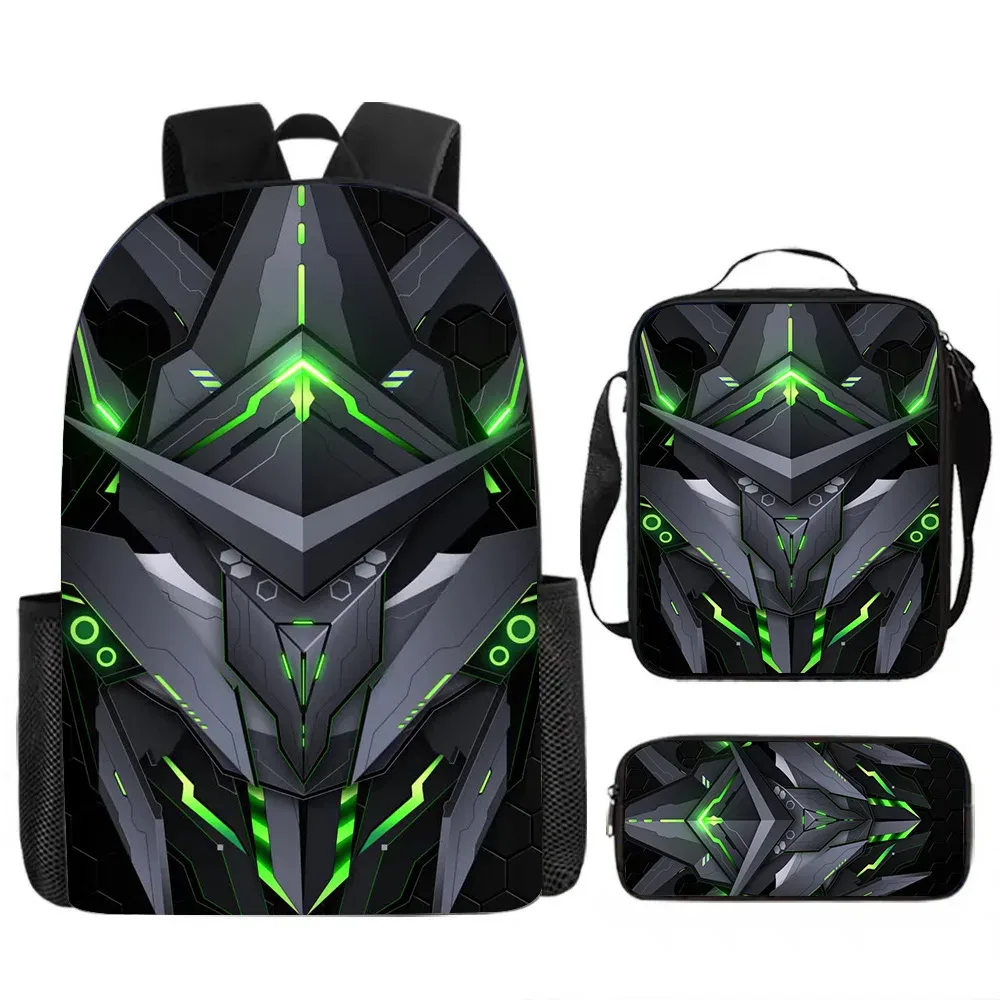 sacs d'école de luxe originaux et cool de style mécanique, imprimés en 3d, lot de 3 pièces : sac à dos pour ordinateur portable, sac à déjeuner et trousse à crayons