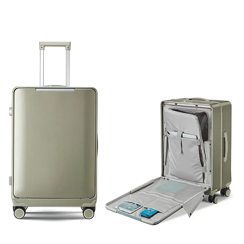 valise aérospatiale en aluminium à ouverture frontale avec serrure tsa 360 ° spinner wheels bagage de cabine de voyage d'affaires à accès rapide