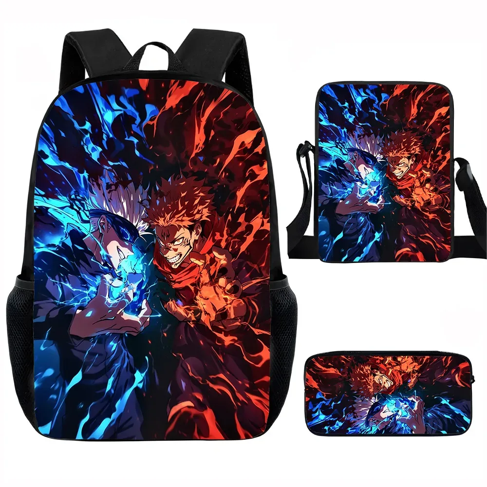 j-jujutsu kaisen 3 pièces ensemble sac à dos 40 cm/15.7 pouces sacs d'école sac à bandoulière trousse à crayons sac de livre d'ordinateur pour garçons filles meilleur cadeau