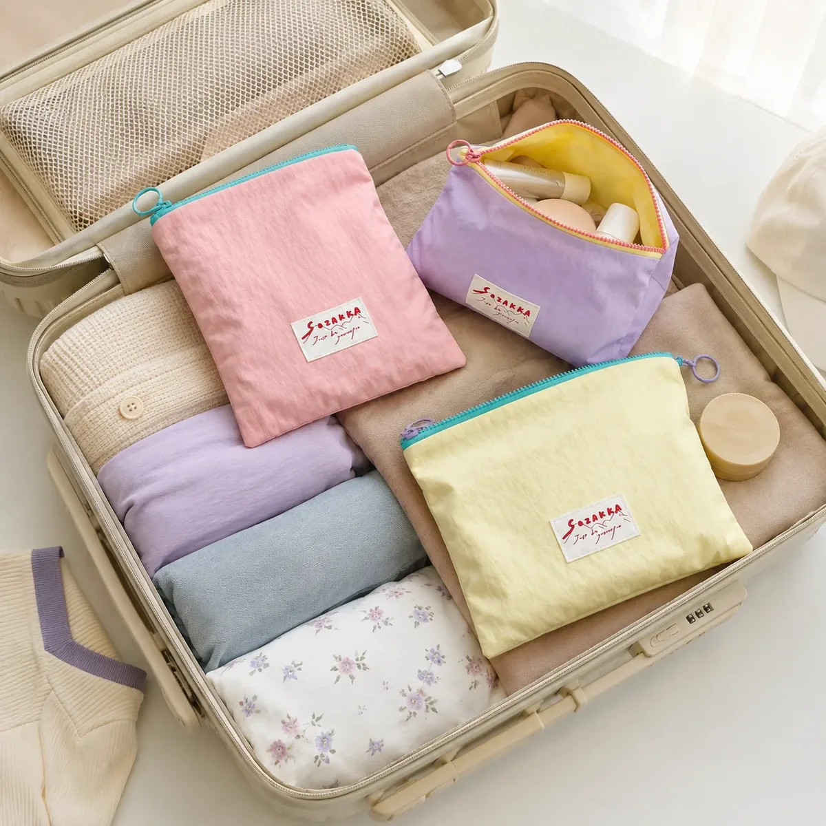 pochette de maquillage simple en toile, grande trousse de rangement pour cosmétiques, pochette coréenne pour femmes, mignonne trousse de toilette et de beauté