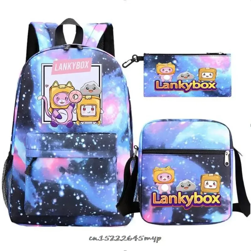 ensemble de sac à dos anime lankybox pour enfants, sacs d'école pour garçons et filles, sac à dos de voyage pour hommes et femmes, sac à dos pour adolescents, cadeau mochila, 3 pièces