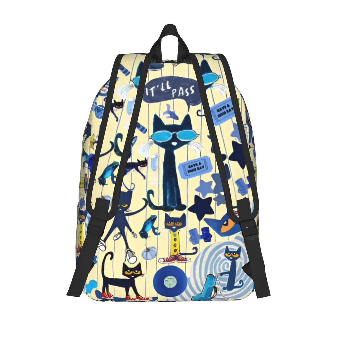 pete the cat sac à dos décontracté avec poche pour étudiants, sac à dos de travail, sac à dos de dessin animé pour hommes et femmes, sac à bandoulière pour ordinateur portable