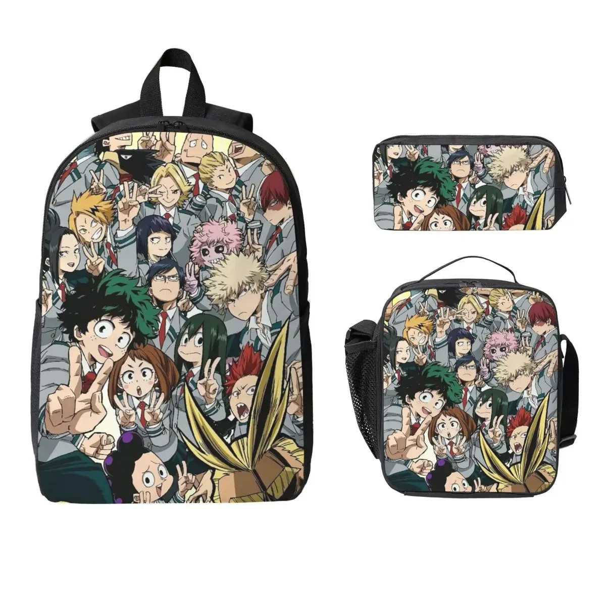 my hero academia – sac à dos pour étudiants, garçons et filles, cartable d'école, sacs à bandoulière pour ordinateur, sac à déjeuner isolé 3ps, trousse à crayons