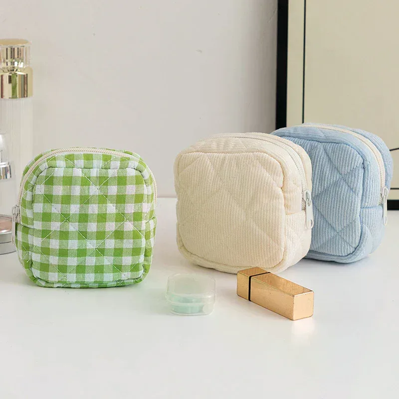petite trousse de maquillage en velours côtelé, mini pochette à cosmétiques, sac essentiel avec fermeture écla