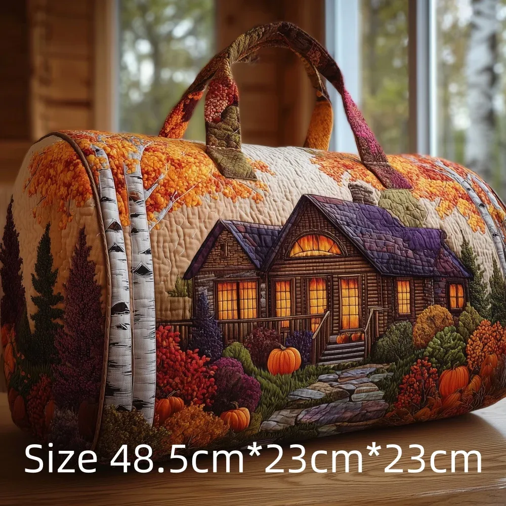 sac de voyage matelassé imprimé en 3d, fourre-tout de week-end, sac de sport, sac à main, motif cabane en montagne et forêt d'automne, paysage naturel vintage, pour femmes et hommes