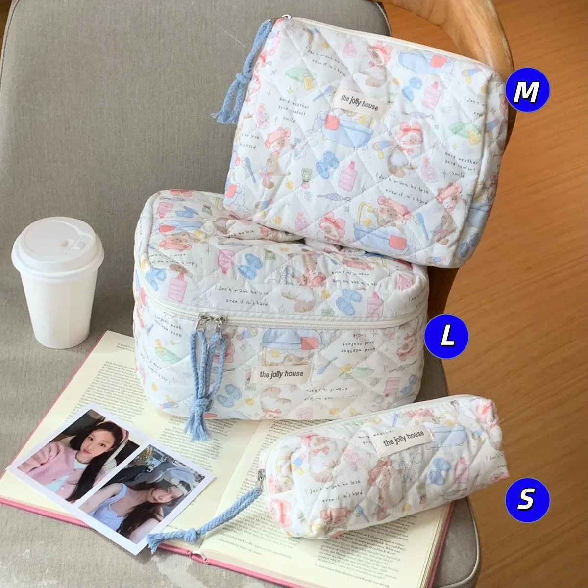 sac de rangement pour cosmétiques en coton matelassé, trousse de toilette de voyage portable, trousse de maquillage à pois vert menthe, grande capacité, style ins