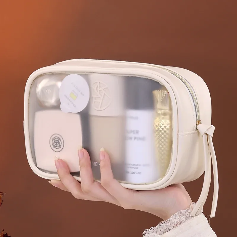 sac de maquillage semi-transparent mat, sac de voyage, sac de rangement pour cosmétiques, sac de toilette portable, organiseur