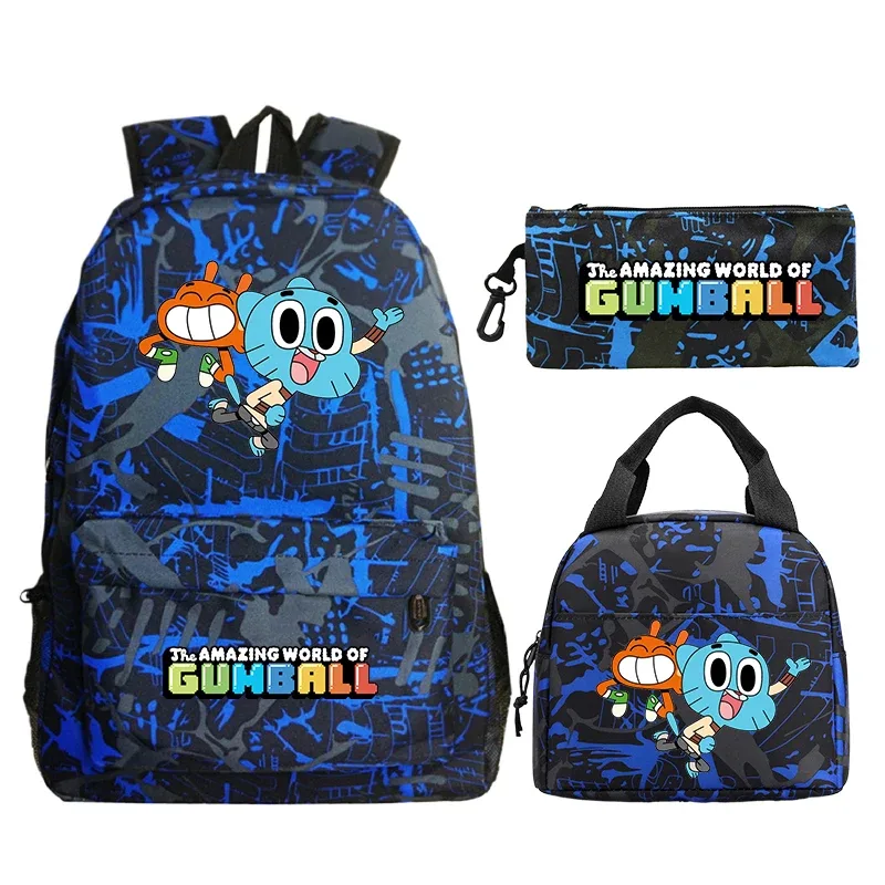 sac à dos the amazing world of gumball, ensemble de 3 pièces, sac d'école pour étudiants, sac à déjeuner, trousse à crayons, sac à livres pour garçons et filles, sac à dos de voyage pour femmes