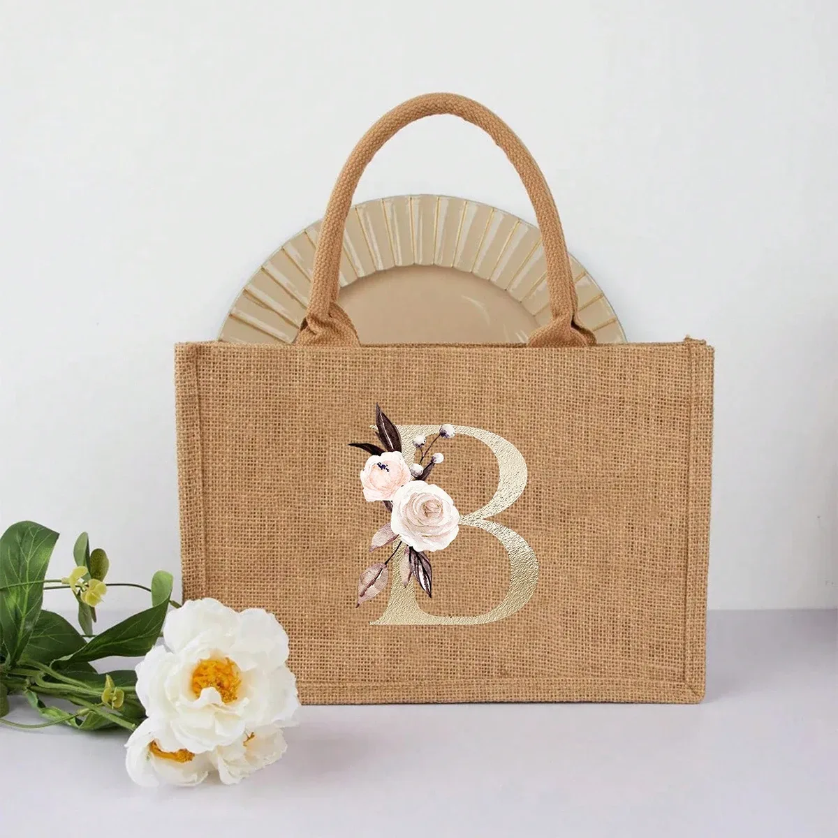 nouveau sac à main élégant en lin à motif lettres dorées, sac à main portable multifonctionnel, sac en lin, sac à main simple grande capacité, sac de rangement décontracté portable, sac de courses multifonctionnel, nouveau design, grande capacité, parfait pour le shopping