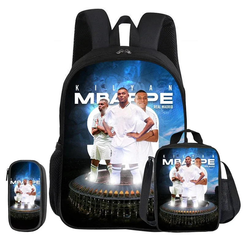 m-mbappe – ensemble de 3 pièces, sac à dos d'école, sac à dos pour enfant, étoile du football, sacs à crayons, sac à livres avec sac à déjeuner, sac à dos de sport, cadeau pour enfants